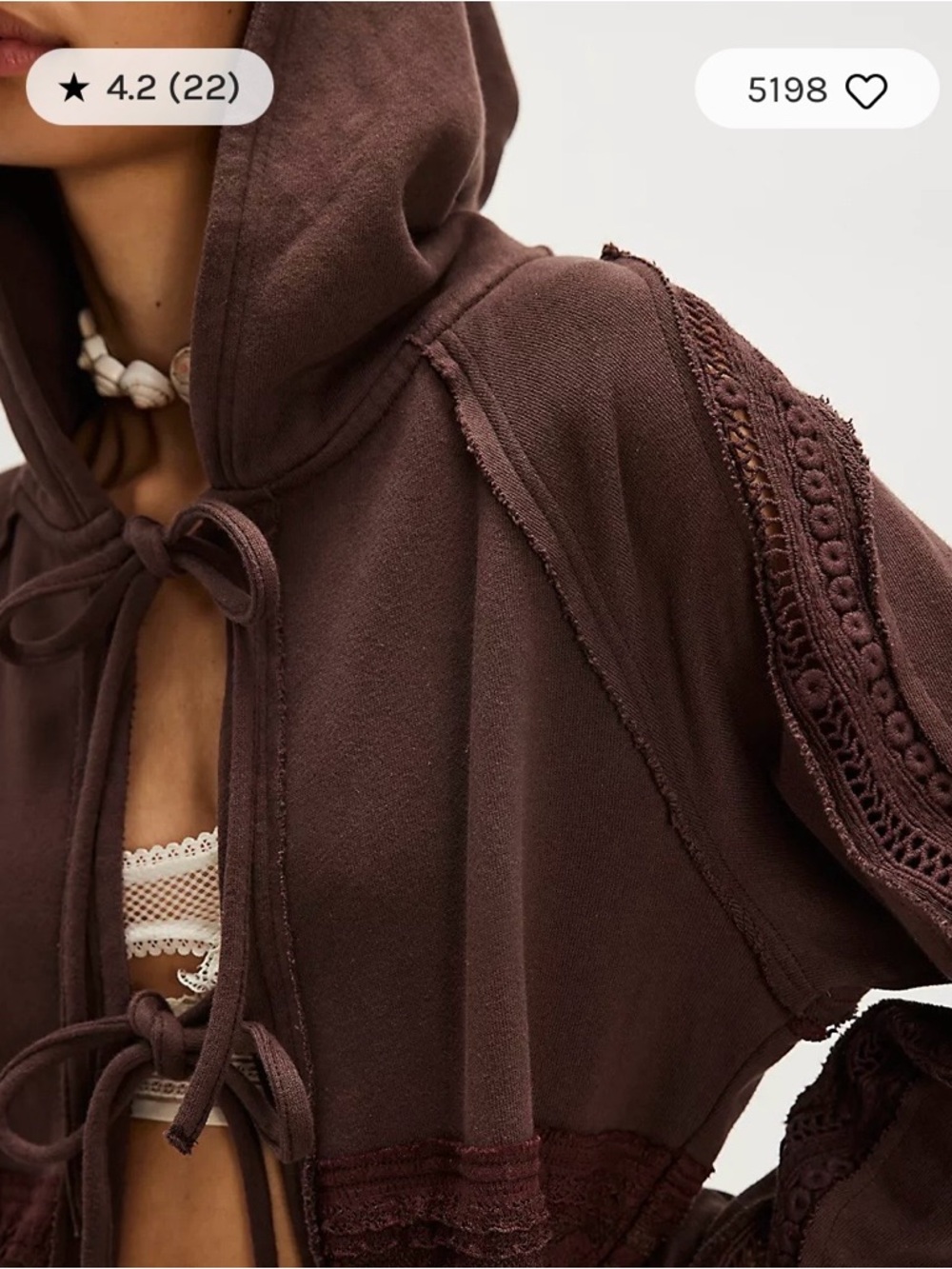Free People Cream Lace-Trim Hooded Cardigan NWOT SIZE MEDIUM - Picture 8 of 8